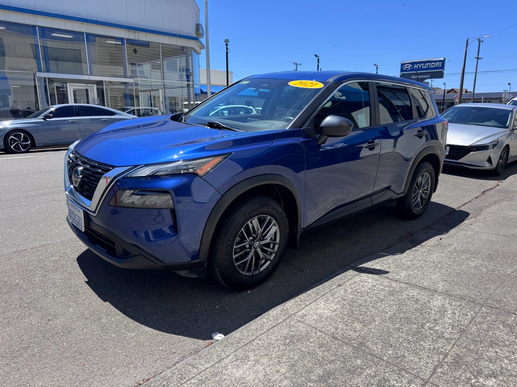2021 Nissan Rogue S in Blue — front three-quarter view
