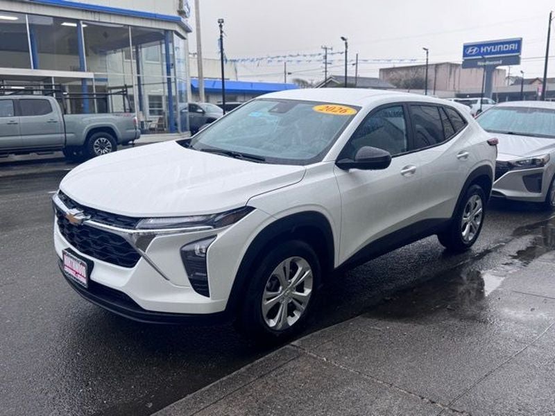 2026 Chevrolet Trax LS in Summit White — front three-quarter view